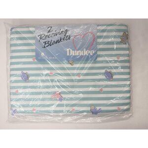 Vintage NOS Dundee Cotton Receiving Blankets Striped Bears Bunnies Cats Unisex